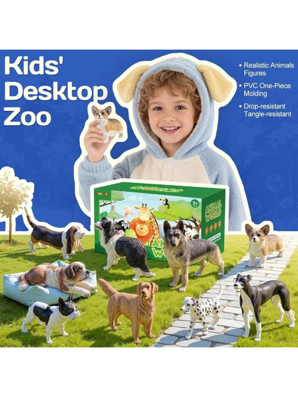 9 PCS Realistic Dog Figurines Set - Educational Animal Toys, Cake Toppers